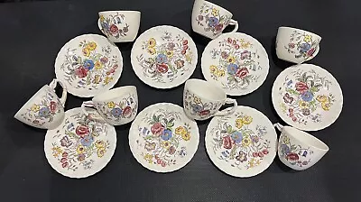 Hand Painted Vernon Kilns May Flower Tea Cup And Saucer Set Of 7 • $50