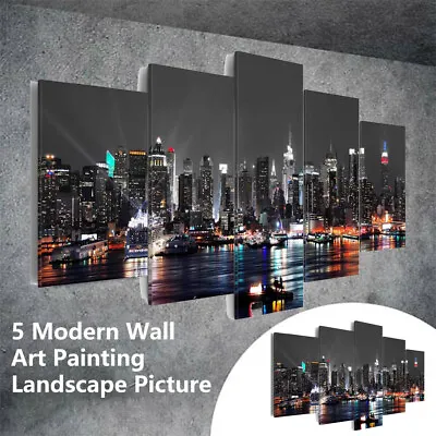 Modern City Night Painting 5 Pieces Canvas Wall Art Poster Print Home Decor Art • $11.64