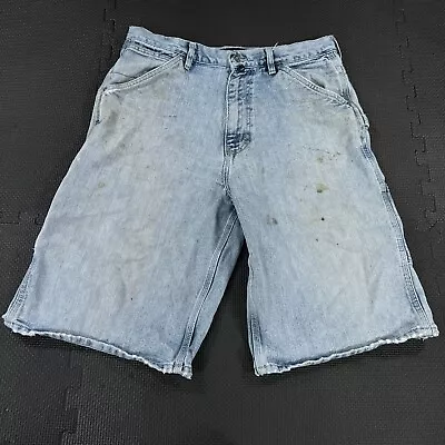 Vintage 90s Nautica Carpenter Shorts Mens 34 Blue Denim Distressed Medium Wash • $28