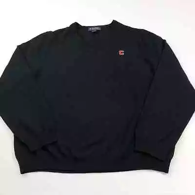 Brooks Brothers XL Merino Wool Mens Pullover V-Neck Sweater Black LOGO • $18.82