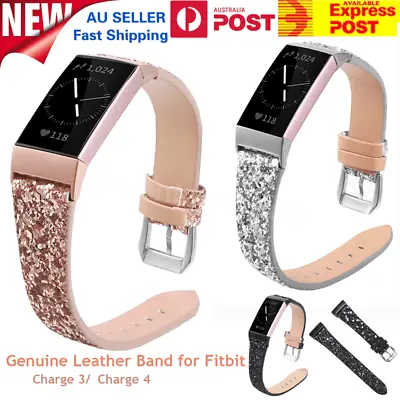 $19 • Buy Sequins Leather Watch Band For Fitbit Charger 4 3 2 Replacement Wristband Strap