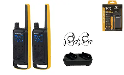 Motorola Solutions FRS T470 Two Way Radio Walkie Talkie 2-Pack Earpieces Charger • $119.99