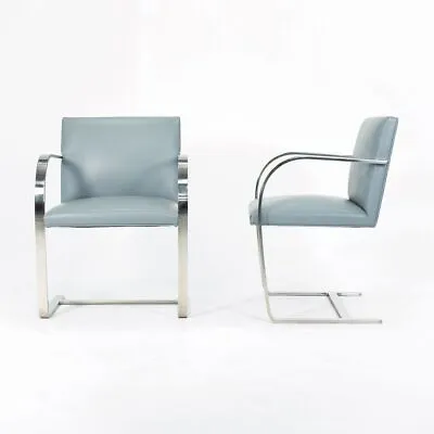 2000s Mies Van Der Rohe For Knoll Flat Bar Stainless Brno Chair Blue Leather 5x • $1300