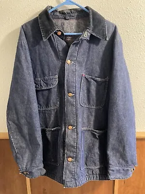 Vintage Wrangler Blue Bell Denim Chore Coat Blanket Lined Work Jacket Sz 44 LRG • $30