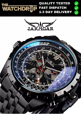 Men's Wristwatches Mechanical Automatic Watch Chronograph Steel Luminous Black • £32.99