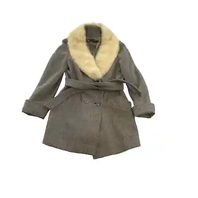 Vintage Classic 70s Country Pacer Wrap Coat Womens M  Heather Gray Rabitt Fur  • $94