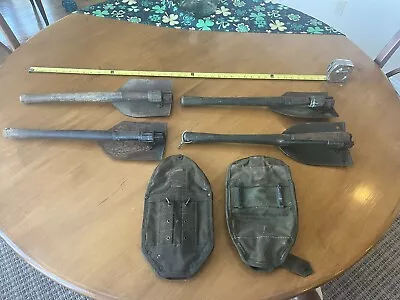 Lot Of 4 U.S. Army Folding Shovel Entrenching Tools 1944 1967 & 2 Carrier Covers • $99