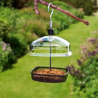 Garden Bird Feeder Hanging Canopy Mesh Tray Feeding Mealworm Outdoor Decor Treat • £6.99