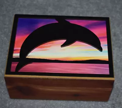 #4856 3d Laser Cut Sea Dolphin Keepsake Jewelry  Wood Cedar Picture Top Box  • $24.99