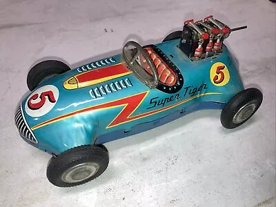 1950’s Made In Japan Tin “Super  Tiger” Race Car Original Working Engine • $9.99