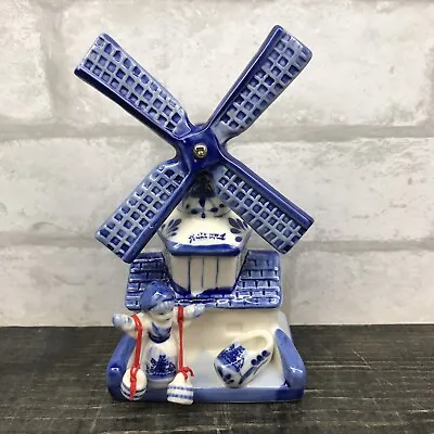 Vintage Delft Blue Handpainted Holland Windmill Moveable Parts 6” • $14