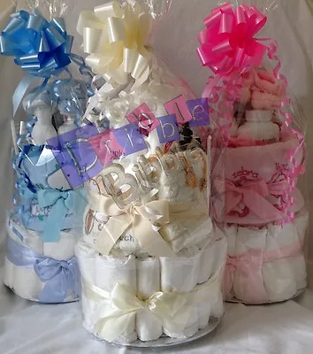 Nappy Cake Large Smal Blue Pink Neutral Boy Girl Unisex Baby Shower Present Gift • £14.95