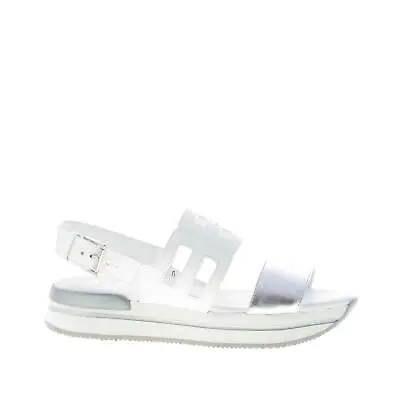 HOGAN Women Shoes H257 Wedge Sandal With White Leather Carved Strap And Silver • $557.70