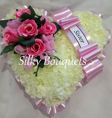  Artificial Silk Funeral Flower Heart Wreath Memorial Tribute Faux Gran Mum Nan  • £28