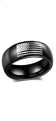  Stainless Steel Ring Black 8MM Polished American Flag Men Jewelry SIZE 8 • $15