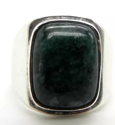 Vintage Sterling Silver Ring Green Agate Size 7+ 823-14 • $69