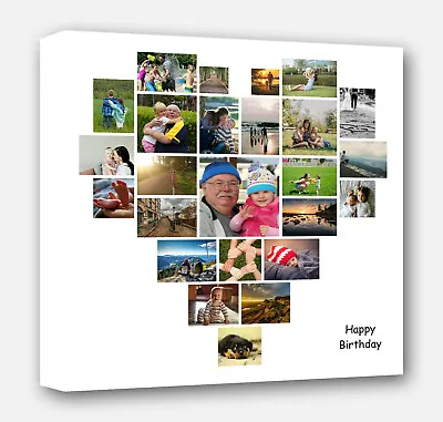 Personalised Heart Shape Collage Canvas Picture Prints - Wedding Birthday Gift • £19.99