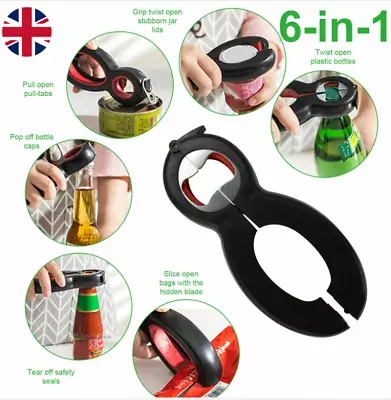 6 In 1 Multi Opener Stainless Steel Manual Jar Opener Non Slip Open Sesame UK • £5.99