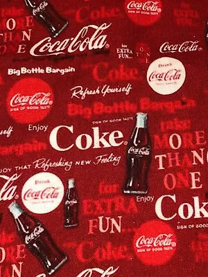 Coke Fabric 100% Cotton Fabric Coca Cola Fabric 1/4 Yard Increments NEW • $9.75