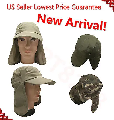 Mens Outdoor Fishing Hiking Army Military Snap Brim Neck Cover Sun Flap Hat SJP • $9.99