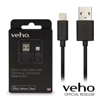 VEHO APPLE CERTIFIED MFi 8-PIN USB CHARGE/SYNC 20CM - BLACK - VPP-601-20CM       • £6.95