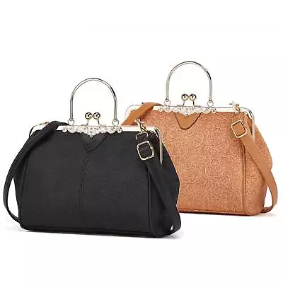 Vintage ​Women Shoulder Bag With Kiss Lock Cross Body Bags Handbag Satchel Purse • $11.99