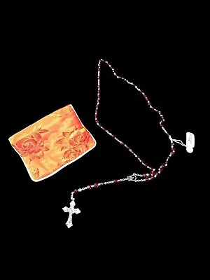 Vintage Rosary Deep Red Glass Beads Crucifix Catholic Made In Italy W/Pouch • $16.10