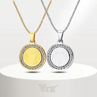 Vnox Medical Alert ID Tag Necklace Pendant Crystal Stainless Steel Free Shipping • $11.99