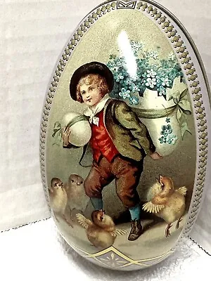 Easter Egg Candy Tin Lavender Vintage Style Boy & Chicks Blue Flower Ex Cond • $7.99