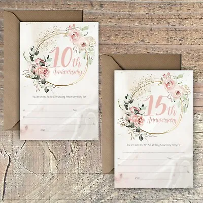 £5.49 • Buy WEDDING ANNIVERSARY INVITATIONS BLANK GOLD,MARBLE,FLORAL 10TH,15th PACKS OF 10