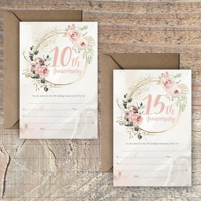 £5.49 • Buy WEDDING ANNIVERSARY INVITATIONS BLANK GOLD,MARBLE,FLORAL 10TH,15th PACKS OF 10