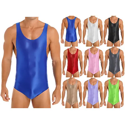 Men's Glossy Sleeveless Leotard Underwear Wrestling Singlet Swimsuit Bodysuit • $6.64