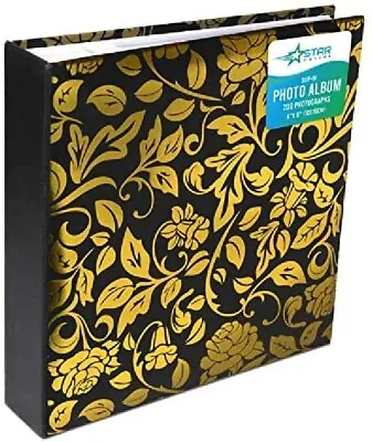 Slip In Photo Album Memo Area Holds 200 6'' X 4'' Gold Foil Flower • £8.99