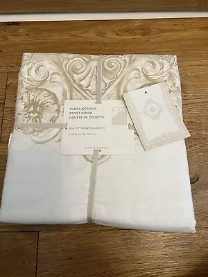 Zara Home White Gold Double Duvet Cover Funda Nordica Cotton Sateen NEW • £29.95