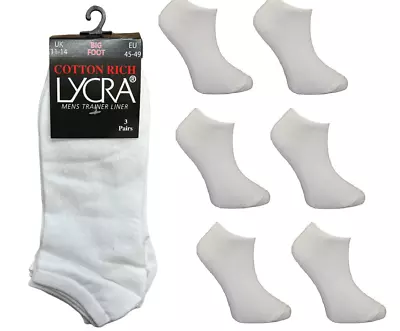 £10.49 • Buy 12 Pair Mens Cotton Rich Lycra White Trainer Liner Big Foot Socks 11-14 EU 45-49