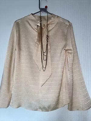 £15.99 • Buy River Island Ladies Pearl Beige Bow Blouse Uk 12New   Jewellery Not Included.