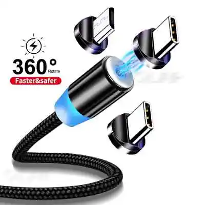 Magnetic 3 In 1 Fast Charging USB Cable Charger Lead Phone USB-C Micro USB IOS • £3.29