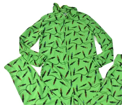 Big Wold Men Pajama Jumpsuit New Overall Green Fleece Bulb Design Holiday Night • $17.99