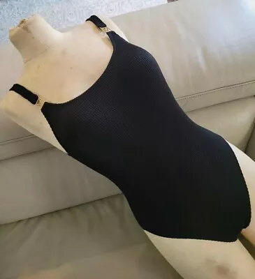 VICTORIA'S SECRET V GOLD LOGO One Piece SWIMSUIT BLACK L-XL NWOT • $39.99