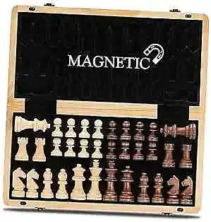  15  Magnetic Wooden Chess Set/Folding Board / 3  King Magnetic/Mahogany Inlay • $39.63
