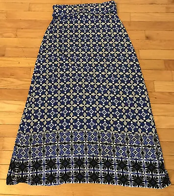 Max Edition Blue Print Pull On Maxi Skirt S Boho Nice • $8