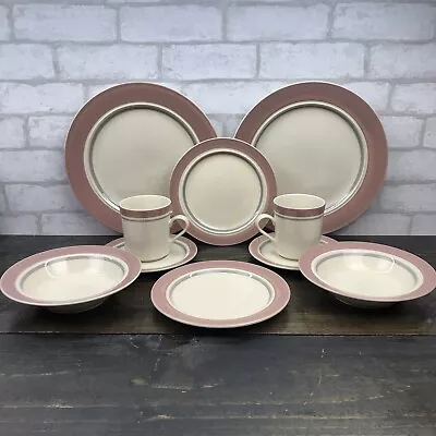 Vtg Japan Stoneware Pink And Gray Dishes 10pc Set • $34