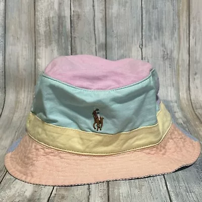 POLO RALPH LAUREN Pony Bucket Beach Hat Multicolored Cotton Brim Colorblock L/XL • $59