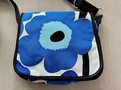 Handmade MARIMEKKO Unikko Canvas Shoulder Bag Blue Poppy Print Crossbody Bag • $61.89