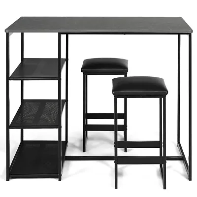 3 Piece Pub Set Industrial Style Faux Marble Top Table And 2 Stools Dining Set • $129.99