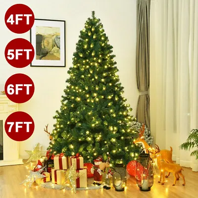 £3.99 • Buy 4/5/6/7FT Green Christmas Tree Xmas Colorado With LED Lights Bushy Pine Outdoor