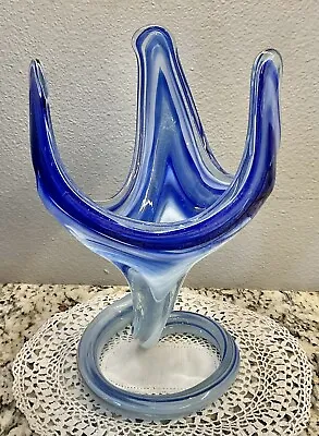 Vtg 1970's Murano Style Handblown Trumpet Vase Swirl Tulip Coil Base Beautiful • $32.50