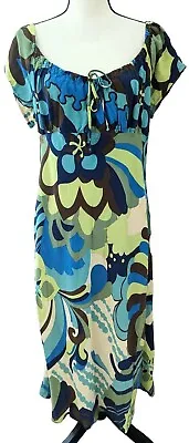 Manuhealii Hawaiian Designer Dress Size Large Green/Blue/Brown • $86.98