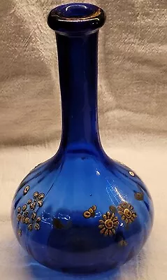 Pretty Cobalt Blue Barber Bottle Hand Painted W Inside Flutes In The Glass • $49.99