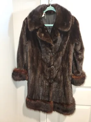 Vintage Chocolate Brown Mink Fur Coat With FOX Trim. Excellent Condition  • $295